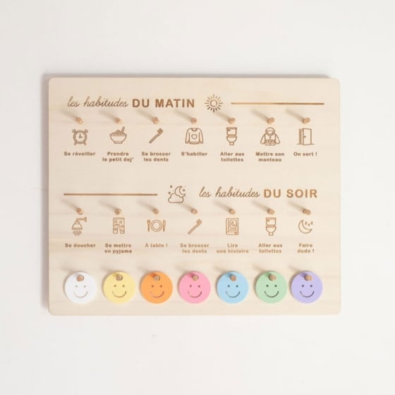 June & Jane - Tableau des Routines Enfant - Organisation Matin & Soir | Méthode Montessori - Bois Fait Main en France - June & Jane