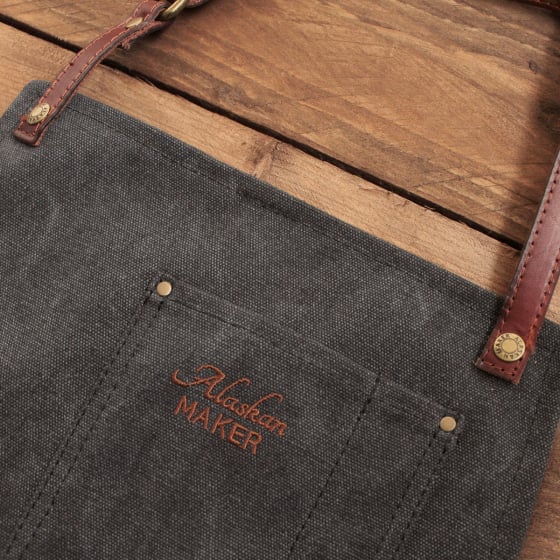 Tablier en toile vintage Alaskan Maker – Tablier robuste en coton épais et cuir végétal – Cuisine, bricolage, jardinage