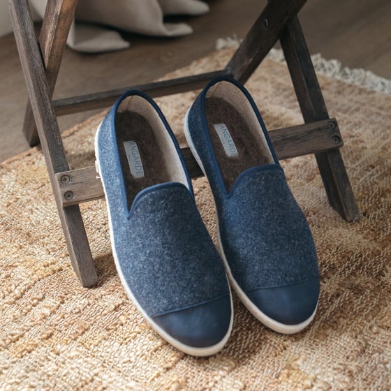 Chaussons en laine recyclée Angarde – Éco-chaussons stylés en laine et bouclette de coton, confortables et durables