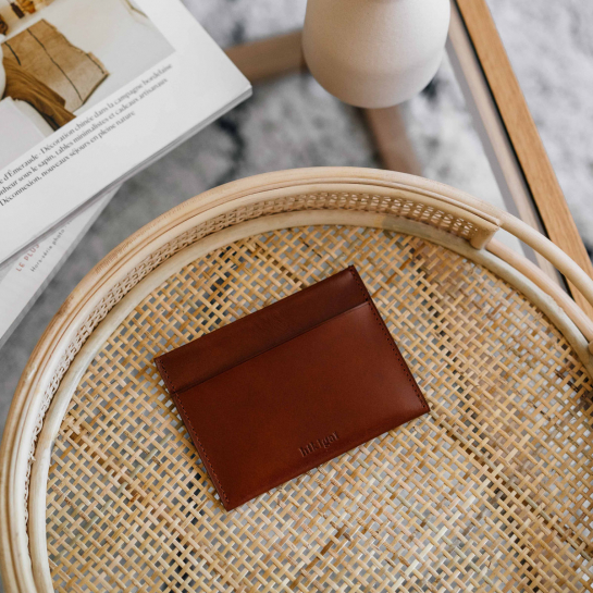 Porte-cartes ID en cuir personnalisable Hikigaï – Porte-cartes ultra-fin en cuir végétal, rangement sécurisé pour ID et cartes,