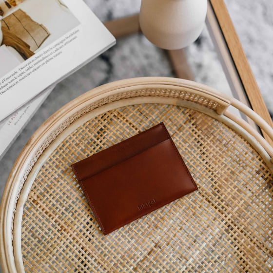 Porte-cartes ID en cuir personnalisable Hikigaï – Porte-cartes ultra-fin en cuir végétal, rangement sécurisé pour ID et cartes,