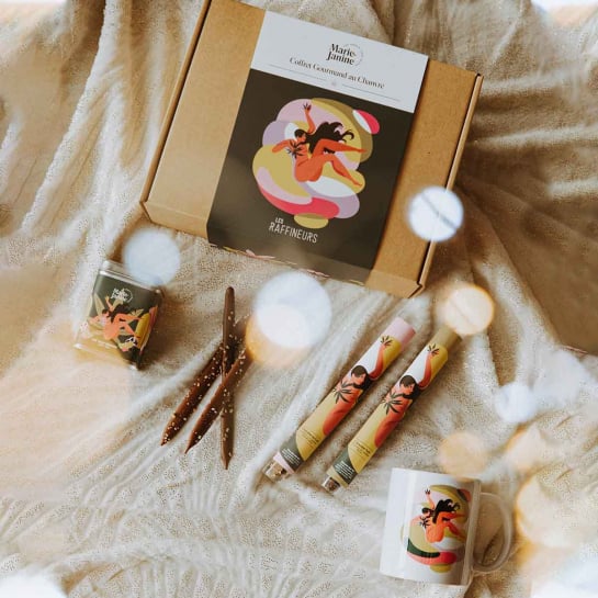 Coffret découverte du chanvre Marie Janine – Coffret bien-être au CBD avec thé vert bio, mug sérigraphié et chocolats aux graine