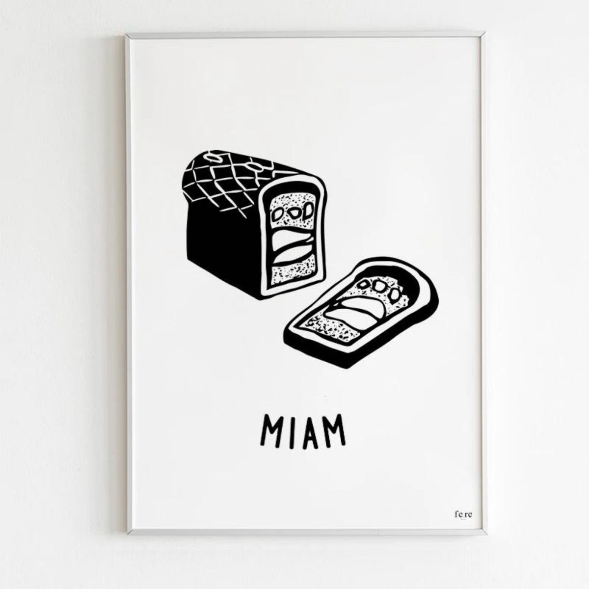 Affiche MIAM et GLOU FE RE – Art culinaire: Huîtres, Pâté en Croûte & Vin, Illustration Minimaliste Noir et Blanc