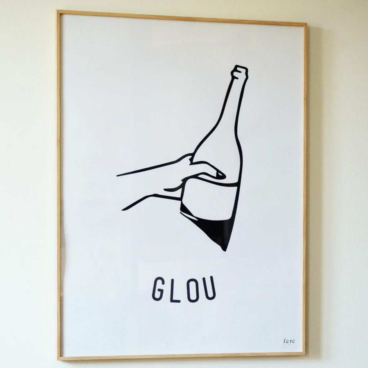 Affiche MIAM et GLOU FE RE – Art culinaire: Huîtres, Pâté en Croûte & Vin, Illustration Minimaliste Noir et Blanc