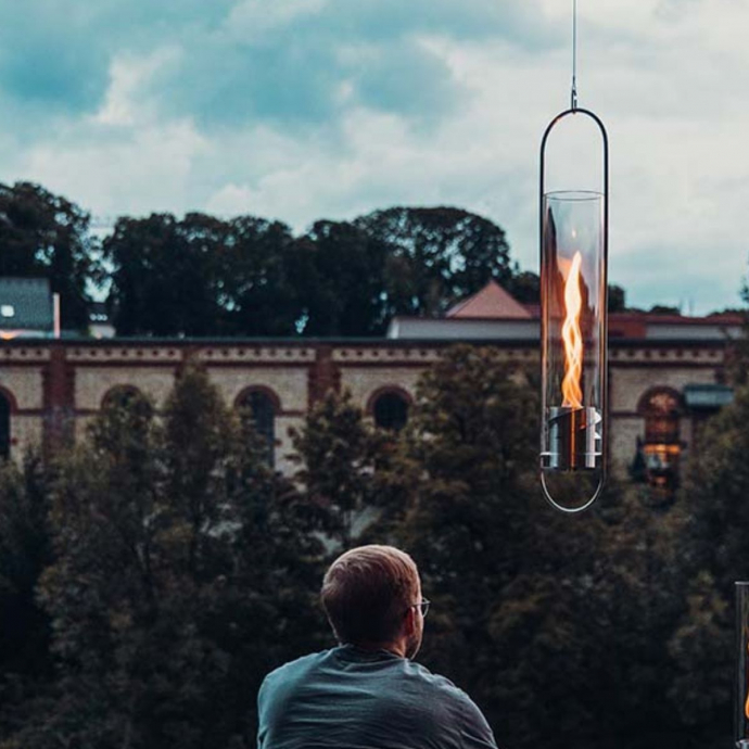 Cheminée suspendue indoor & outdoor – Höfats, cheminée bioéthanol en verre borosilicate, design primé, ambiance chaleureuse et s