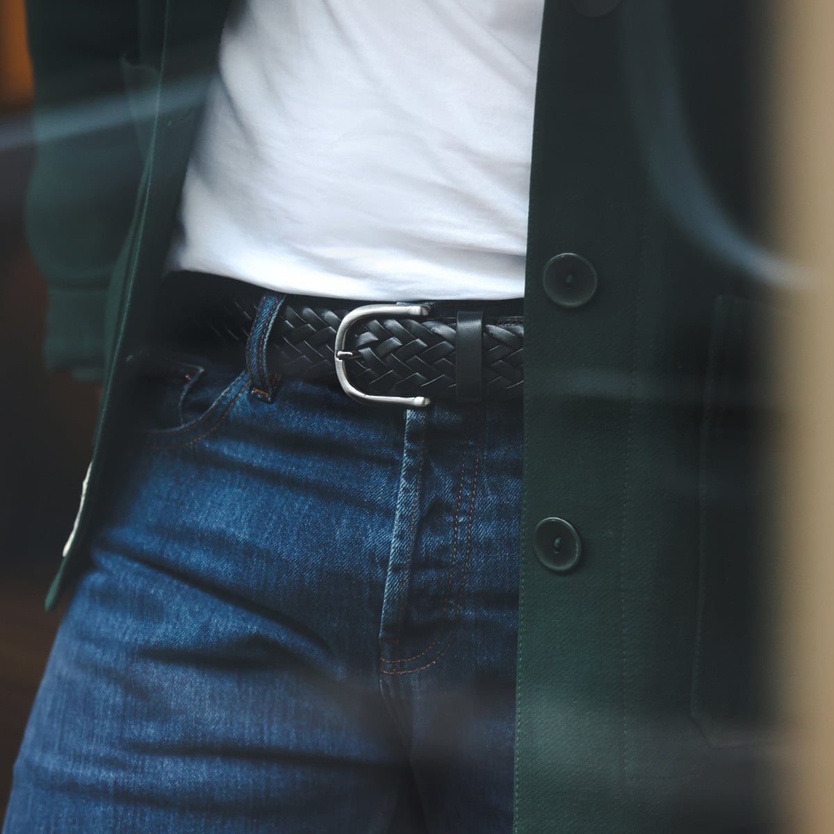 Ceinture tressée en cuir recyclé noir collection Epilogue Les Raffineurs