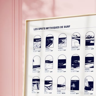 Affiche spots de surf mythiques Affiches & chips – 35 lieux légendaires, papier recyclé, format 50 x 70 cm