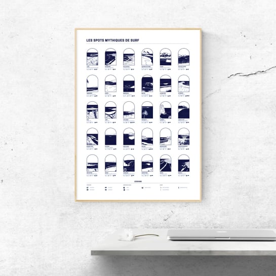 Affiche spots de surf mythiques Affiches & chips – 35 lieux légendaires, papier recyclé, format 50 x 70 cm