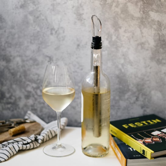 Coffret rafraîchisseur de vin – Bartelli, tige inox à congeler avec bec verseur pour servir votre vin toujours à la bonne tempér