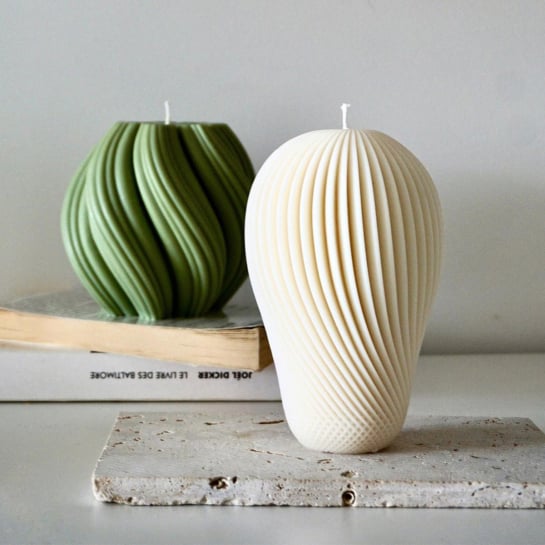 Bougie Géométrique Ekru – Cire végétale artisanale, design original, coulée à la main à Bordeaux, décorative