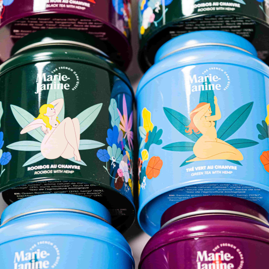 Infusion au C.B.D. – Marie Janine, infusion bio aux fleurs de CBD pour thé vert/noir/rooibos, détente zen et tea time relax