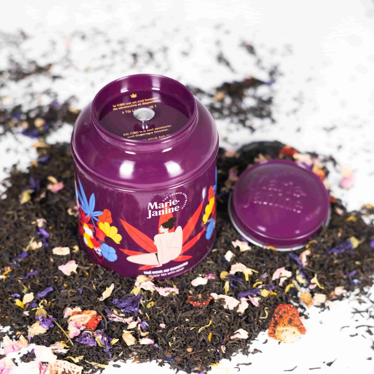 Infusion au C.B.D. – Marie Janine, infusion bio aux fleurs de CBD pour thé vert/noir/rooibos, détente zen et tea time relax