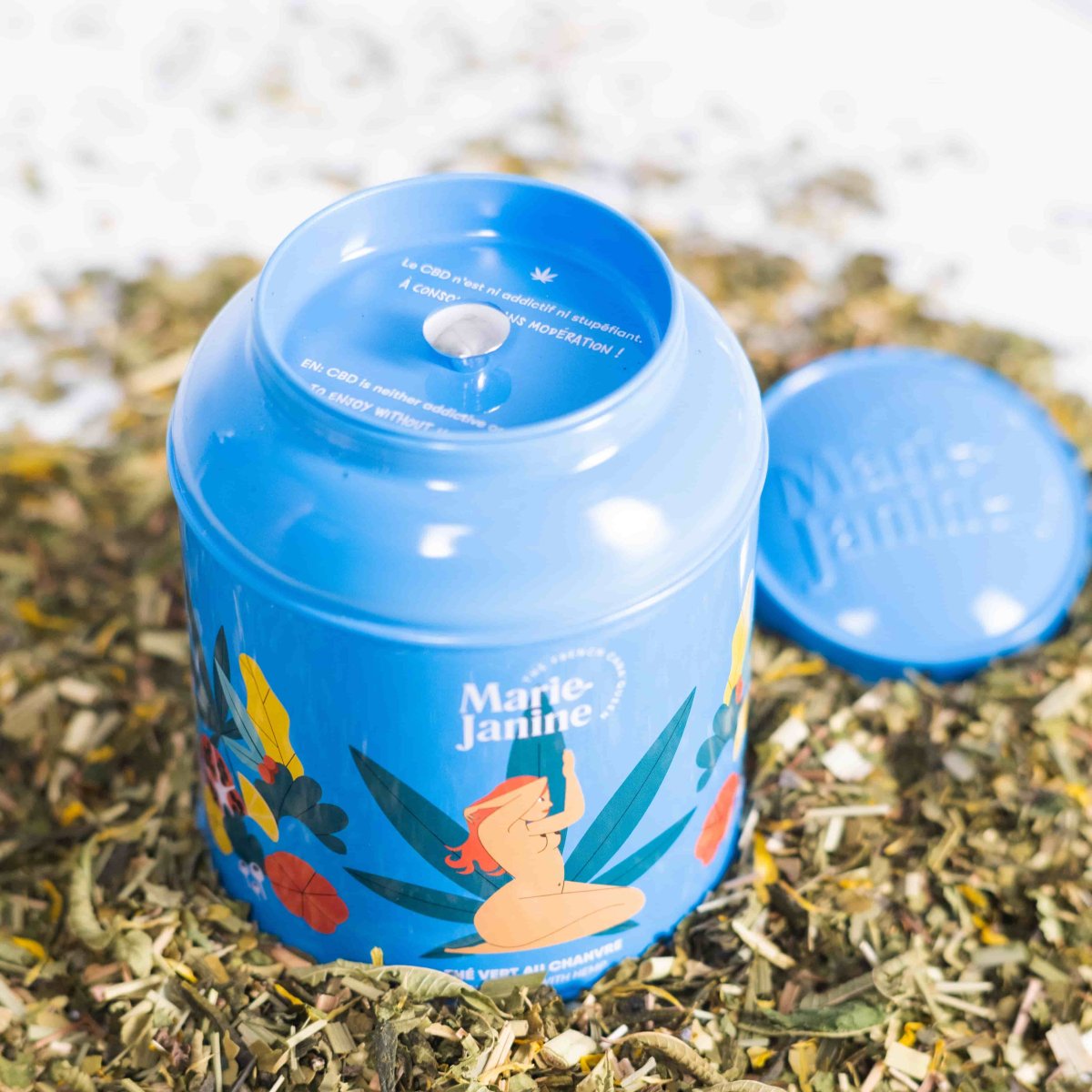 Infusion au C.B.D. – Marie Janine, infusion bio aux fleurs de CBD pour thé vert/noir/rooibos, détente zen et tea time relax