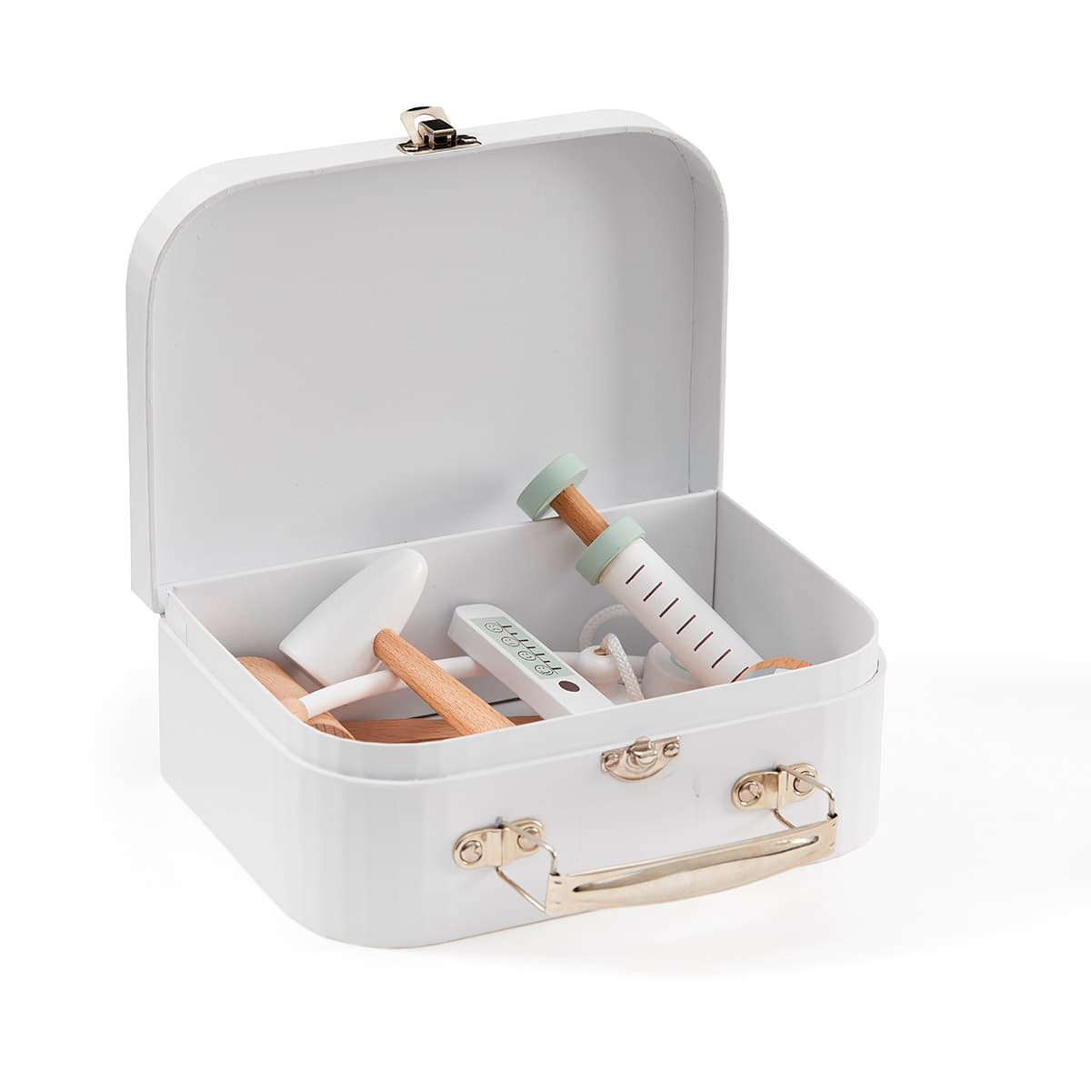 Kids Concept - Mallette de Docteur Kids Concept - Jeu d'Imitation en Bois  7 Accessoires Inclus - Stéthoscope, Thermomètre - Blanc - Bois