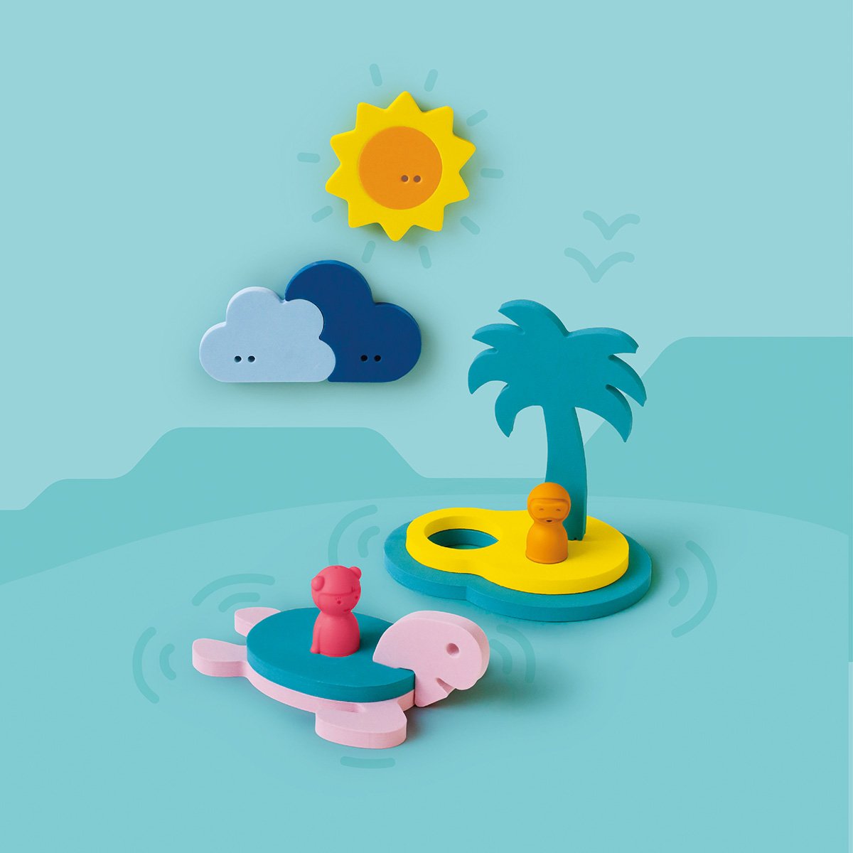Quut - Puzzle de Bain Quut - Jouet éducatif flottant  Mousse Sans BPA - Motricité fine & Association des formes - Île au trésor - 12 pièces - Île au trésor