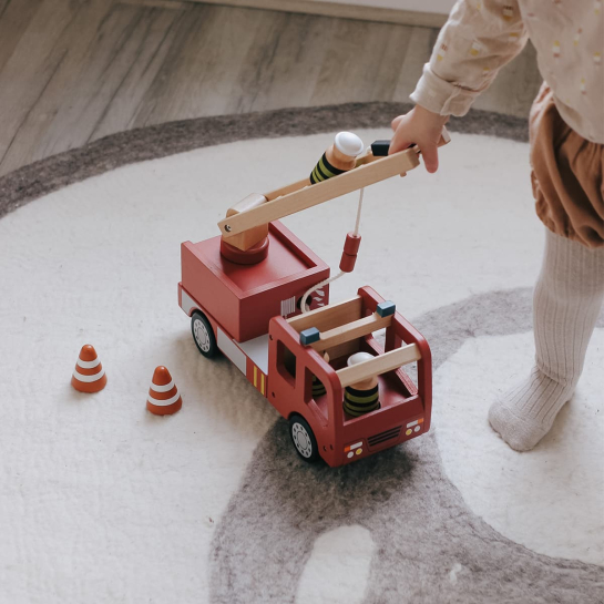 Camion de Pompiers en Bois Kids Concept - Jouet Éducatif | Échelle Pivotante, Cônes & Accessoires Inclus