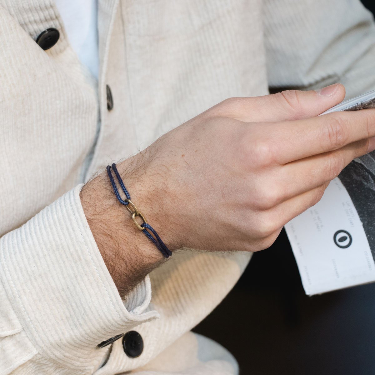 Bracelet maillon homme et femme - Double mailles martelées - Bijou homme laiton brut ou argenté