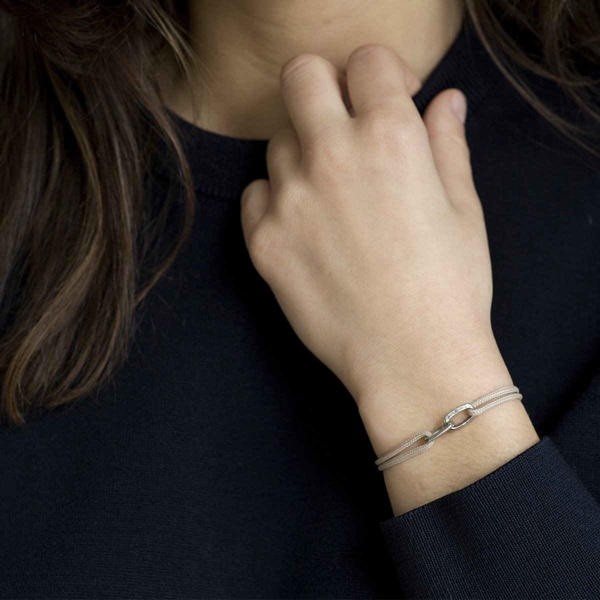 Bracelet maillon homme et femme - Double mailles martelées - Bijou homme laiton brut ou argenté