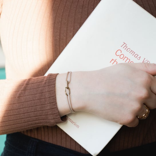 Bracelet maillon homme et femme - Double mailles martelées - Bijou homme laiton brut ou argenté