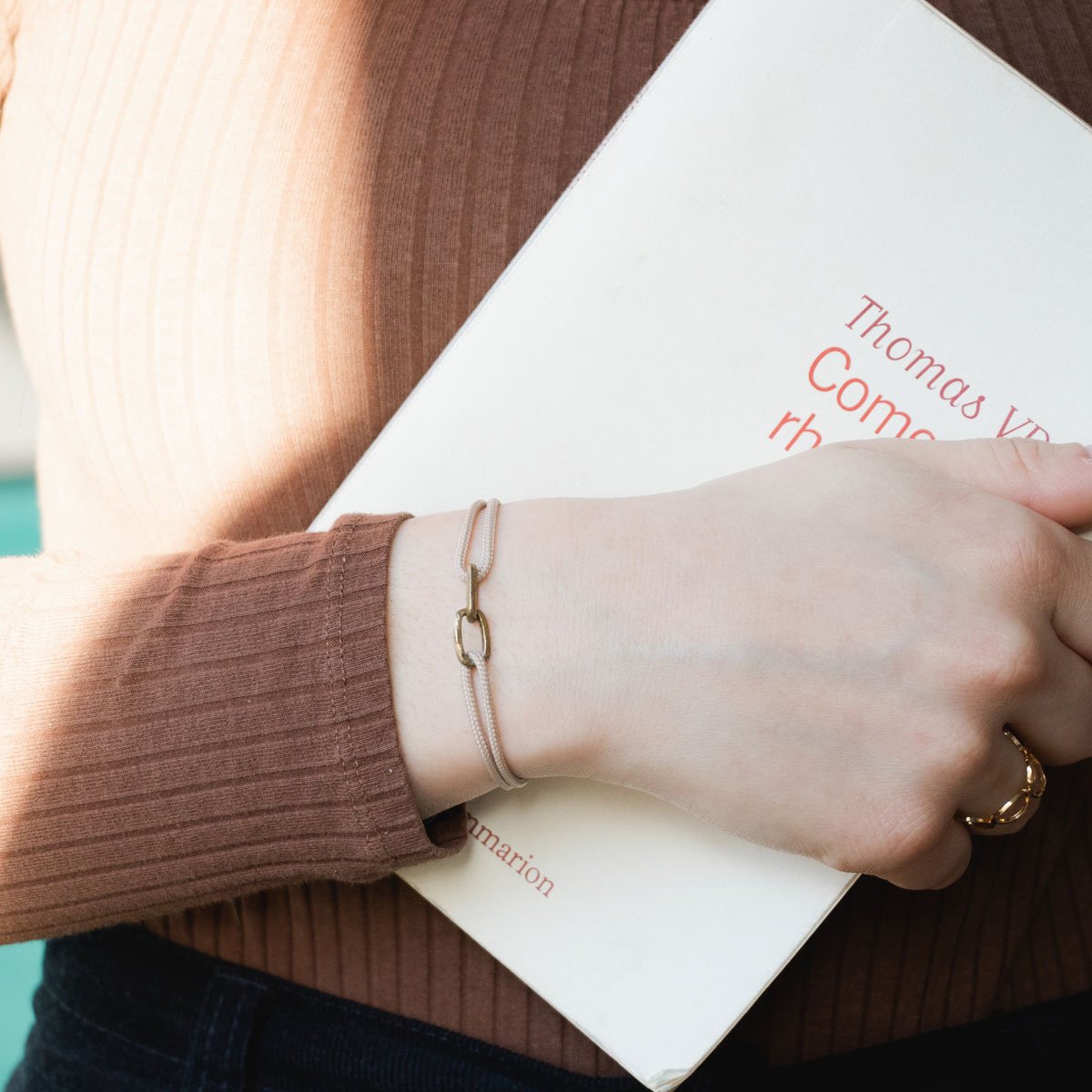 Bracelet maillon homme et femme - Double mailles martelées - Bijou homme laiton brut ou argenté