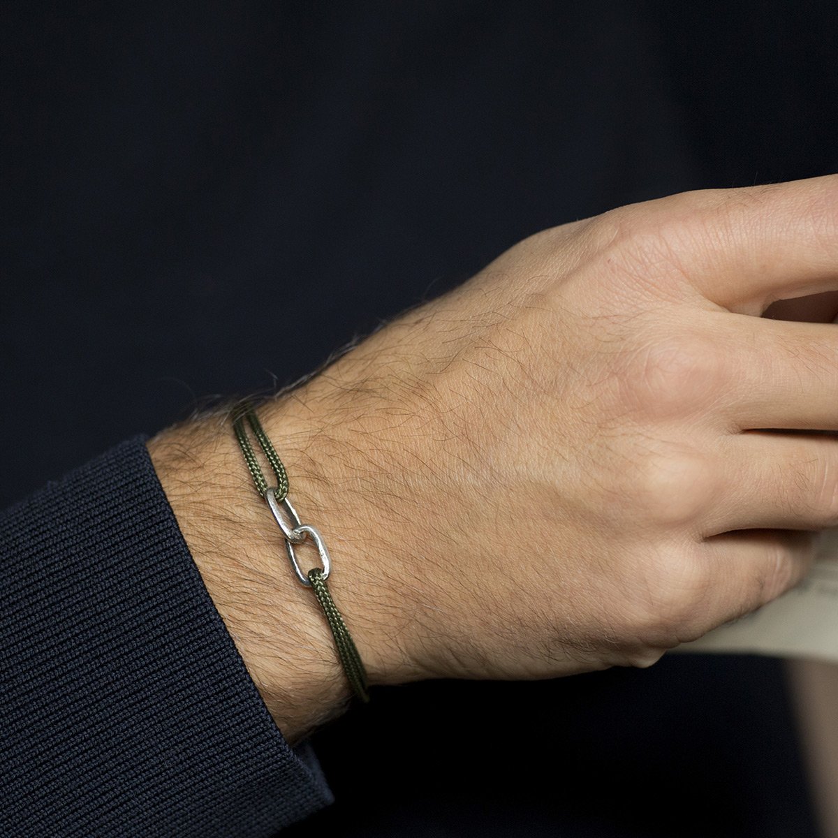 Bracelet maillon homme et femme - Double mailles martelées - Bijou homme laiton brut ou argenté