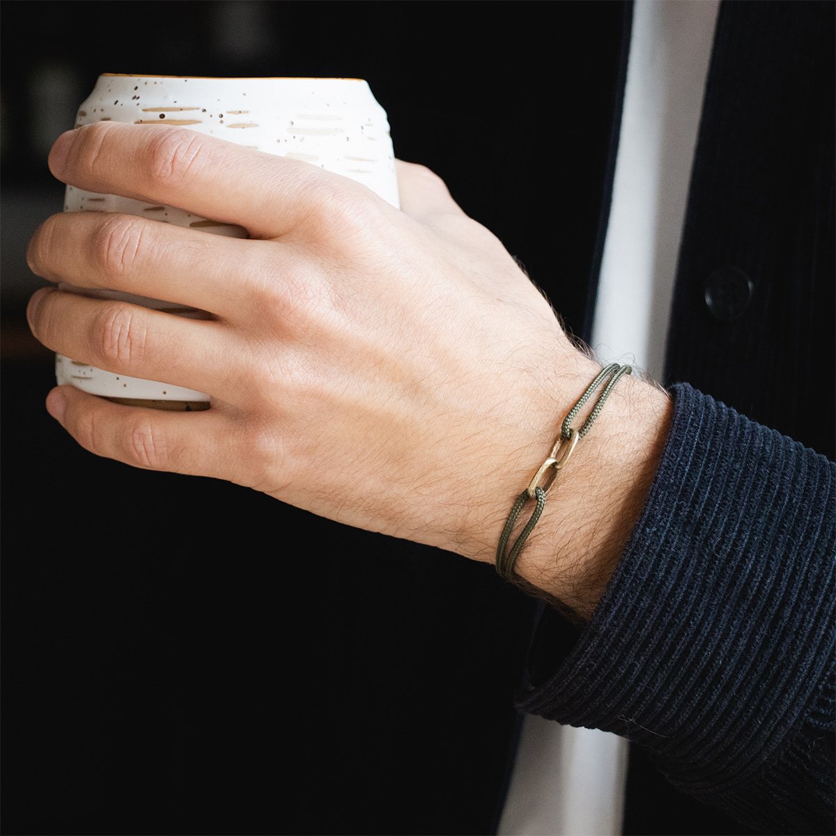 Bracelet maillon homme et femme - Double mailles martelées - Bijou homme laiton brut ou argenté