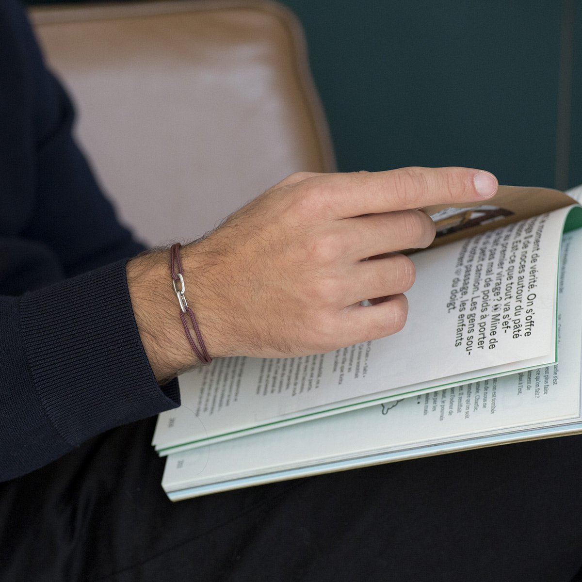 Bracelet maillon homme et femme - Double mailles martelées - Bijou homme laiton brut ou argenté