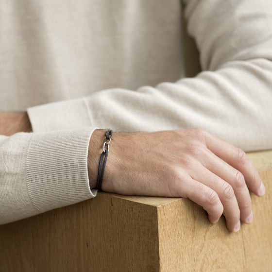 Bracelet maillon homme et femme - Double mailles martelées - Bijou homme laiton brut ou argenté