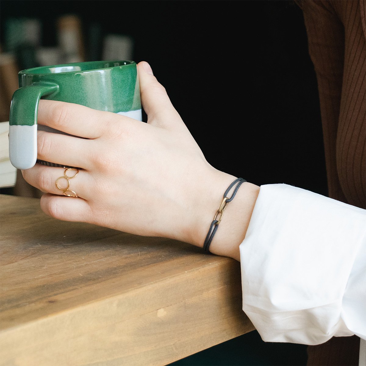 Bracelet maillon homme et femme - Double mailles martelées - Bijou homme laiton brut ou argenté