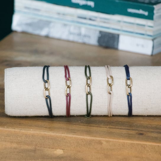 Bracelet maillon homme et femme - Double mailles martelées - Bijou homme laiton brut ou argenté