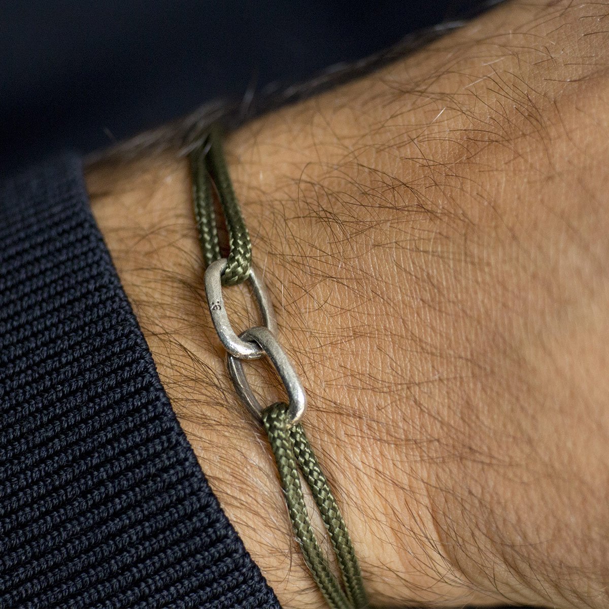 Bracelet maillon homme et femme - Double mailles martelées - Bijou homme laiton brut ou argenté