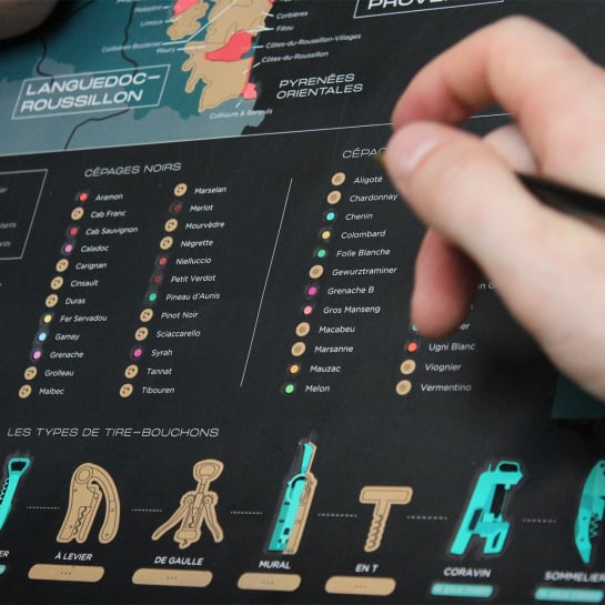 Carte La France des Vins à Gratter 1020 Dégustations – Journal vinicole, 200 appellations, 48 cépages et millésimes