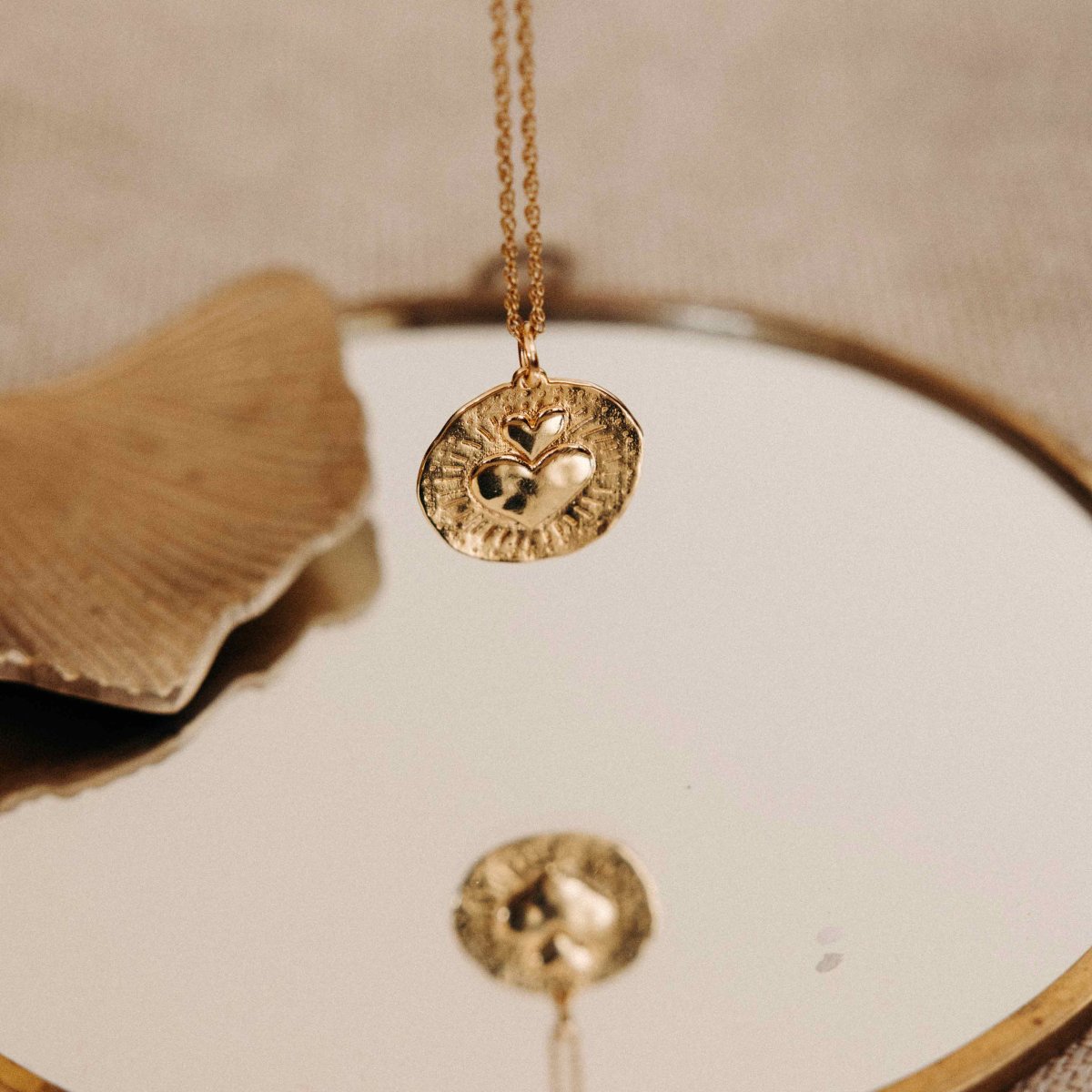 Collier coeur - médaillon laiton doré à l’or fin - chaine ajustable