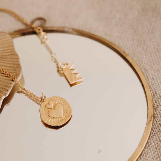 Collier coeur - médaillon laiton doré à l’or fin - chaine ajustable