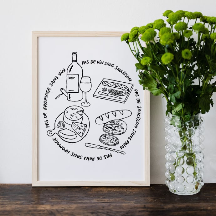 Affiches illustrées apéro Affiches & chips – Trio d’affiches humoristiques sur l’apéro, design recyclé et message convivial, à P