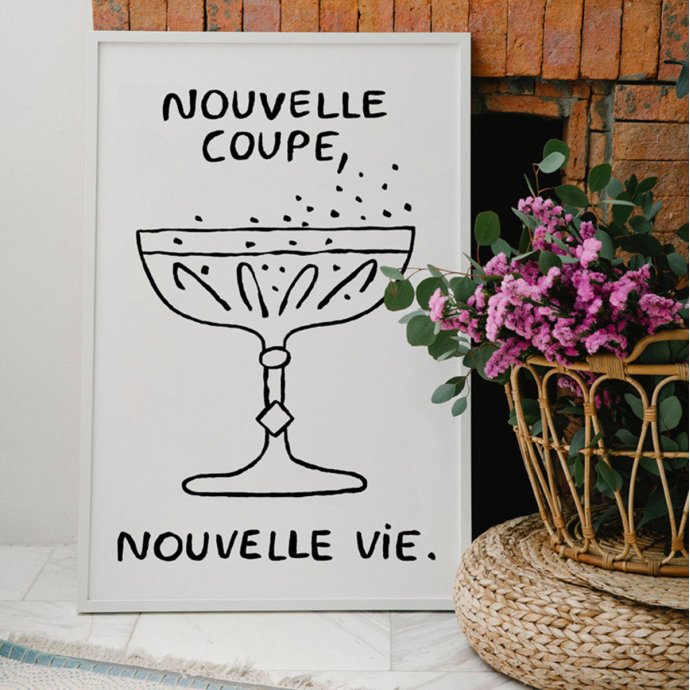 Affiches illustrées rosé / champagne Affiches & chips – Affiche humoristique sur champagne et rosé, design recyclé, imprimée à P