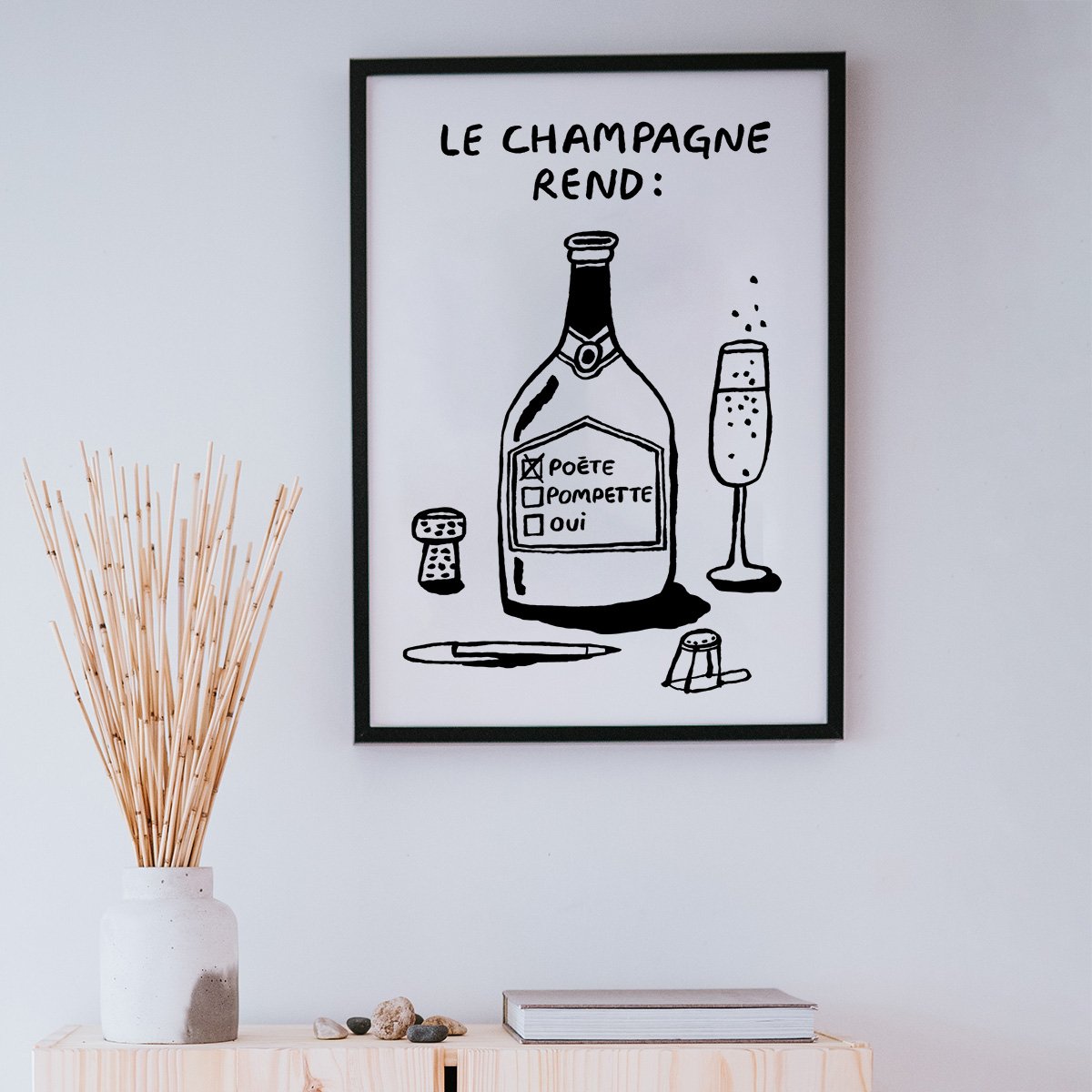 Affiches illustrées rosé / champagne Affiches & chips – Affiche humoristique sur champagne et rosé, design recyclé, imprimée à P