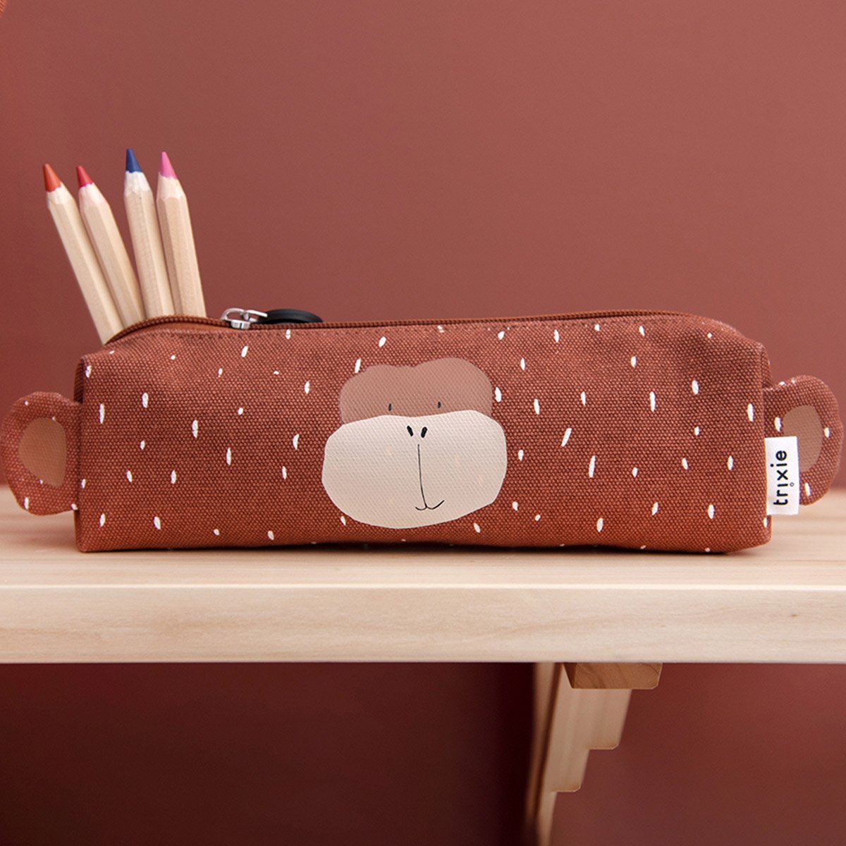 Trousse d’École Longue Trixie – Étui scolaire coton bio, design animaux, zip sécurisé, nettoyage main