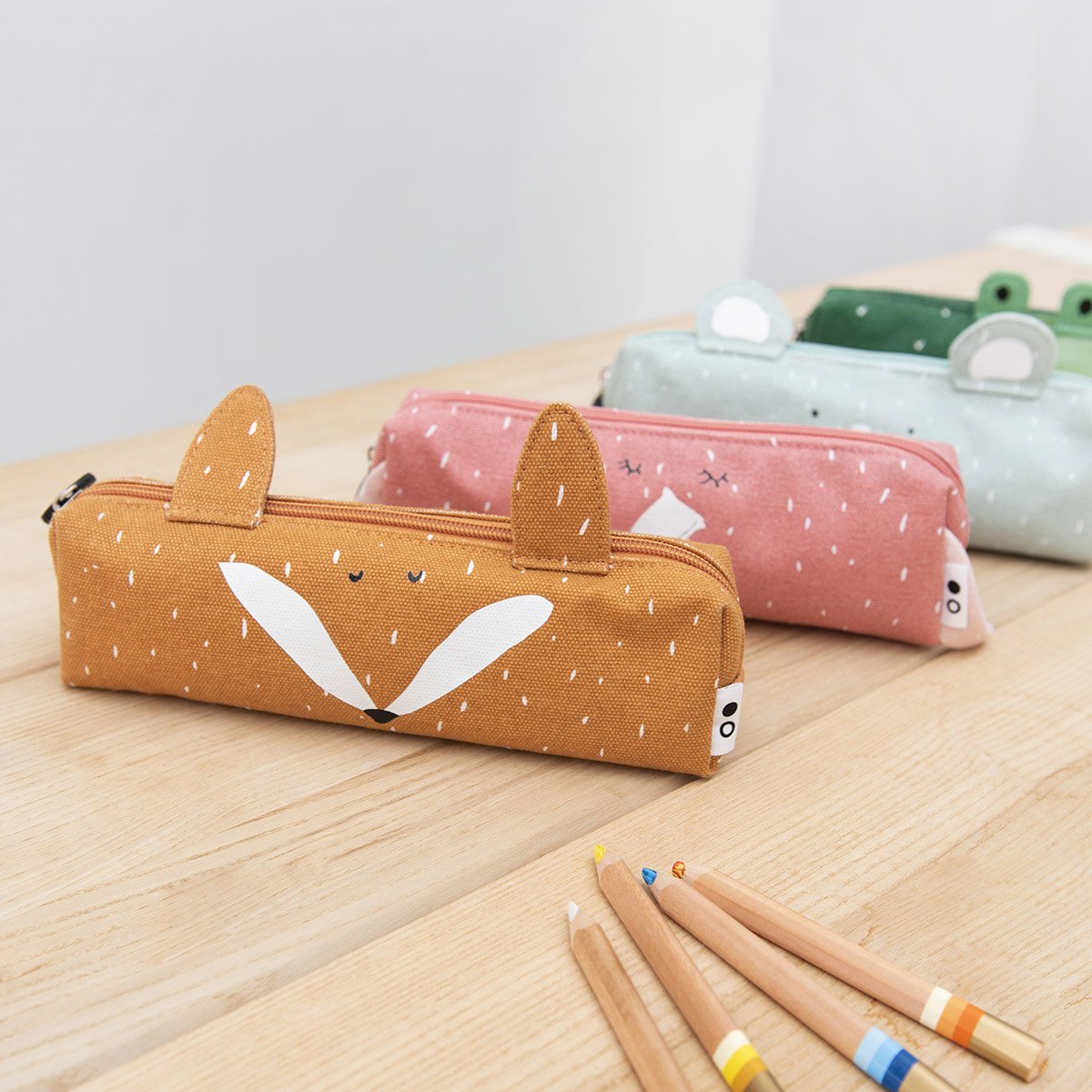 Trousse d’École Longue Trixie – Étui scolaire coton bio, design animaux, zip sécurisé, nettoyage main