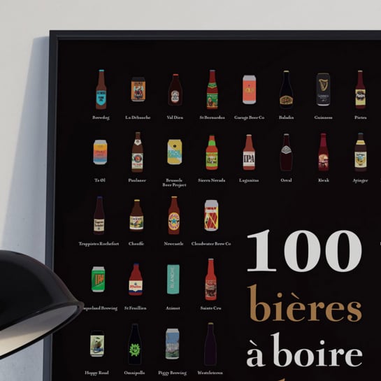 Affiche à gratter 100 bières – Poster des meilleures bières du monde, imprimé en France, défi dégustation