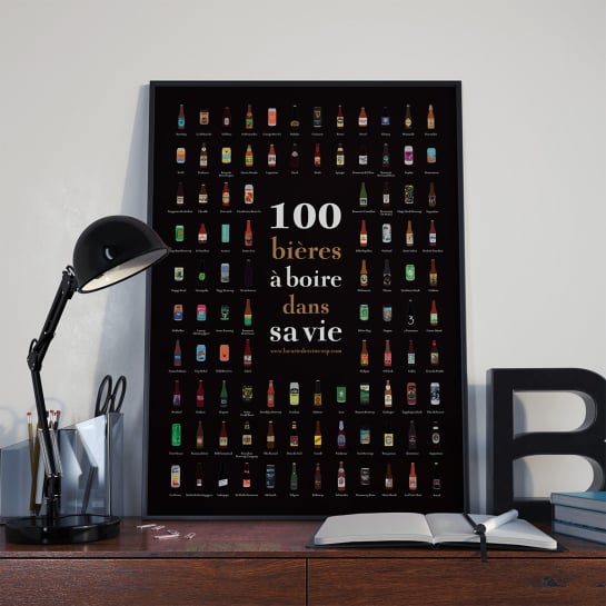 Affiche à gratter 100 bières – Poster des meilleures bières du monde, imprimé en France, défi dégustation
