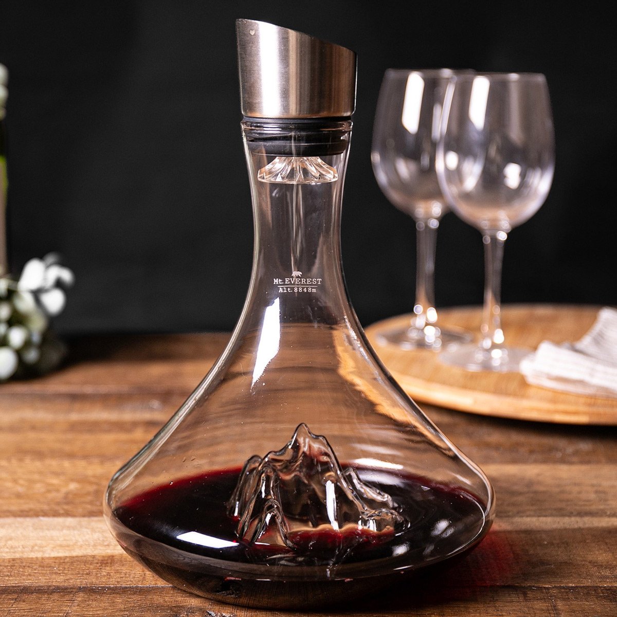 Carafe à décanter Topographic Everest Montagne - Alaskan Maker - Soufflée à la main - Verre cristallin robuste - Bouchon filtre,