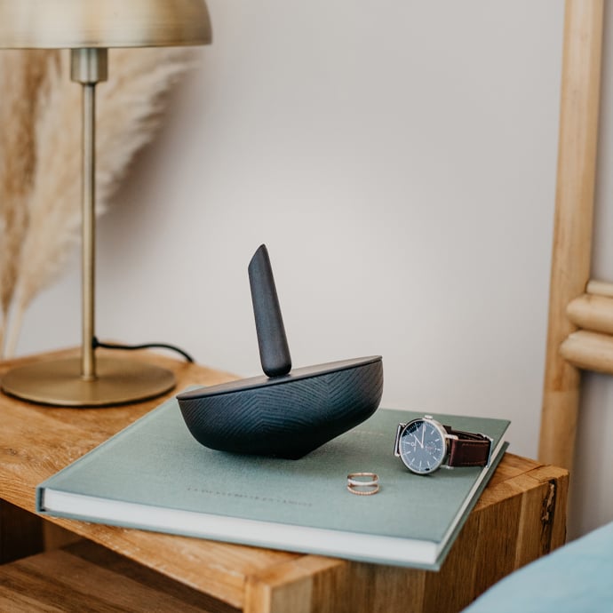 Boîte à bijoux toupie Chicura – Rangement design en bois naturel et laiton, miroir intégré, style artisanal et durable