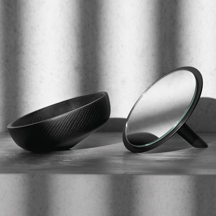 Boîte à bijoux toupie Chicura – Rangement design en bois naturel et laiton, miroir intégré, style artisanal et durable