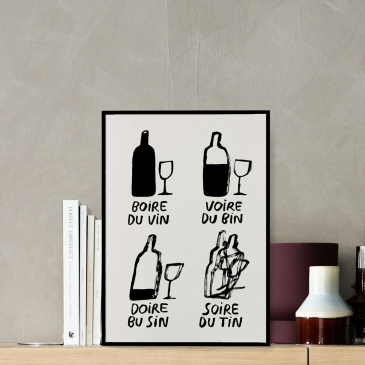 Affiche illustrée vin copain - Boire du vin