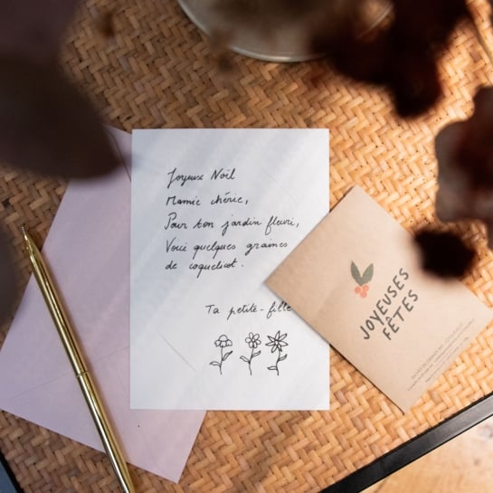 Carte de voeux 'Joyeuses Fêtes' La fabrique à sachets – Carte à planter avec sachet de graines, illustration festive et unique