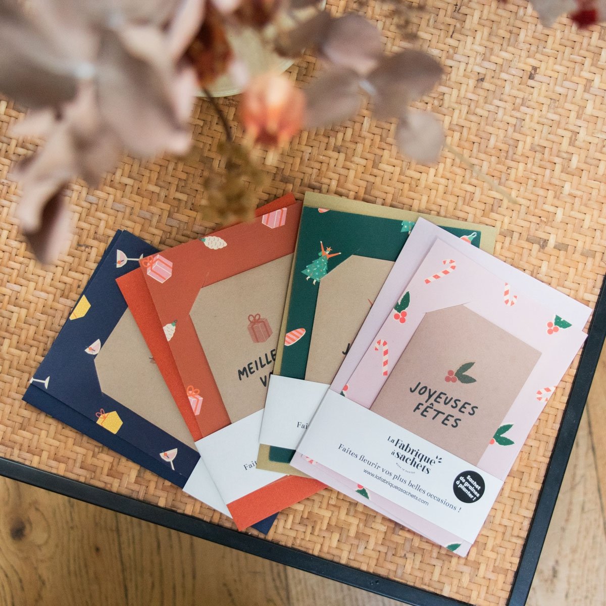 Carte de vœux à planter Joyeux Noël La fabrique à sachets – Message festif + sachet de graines, éco-friendly & original