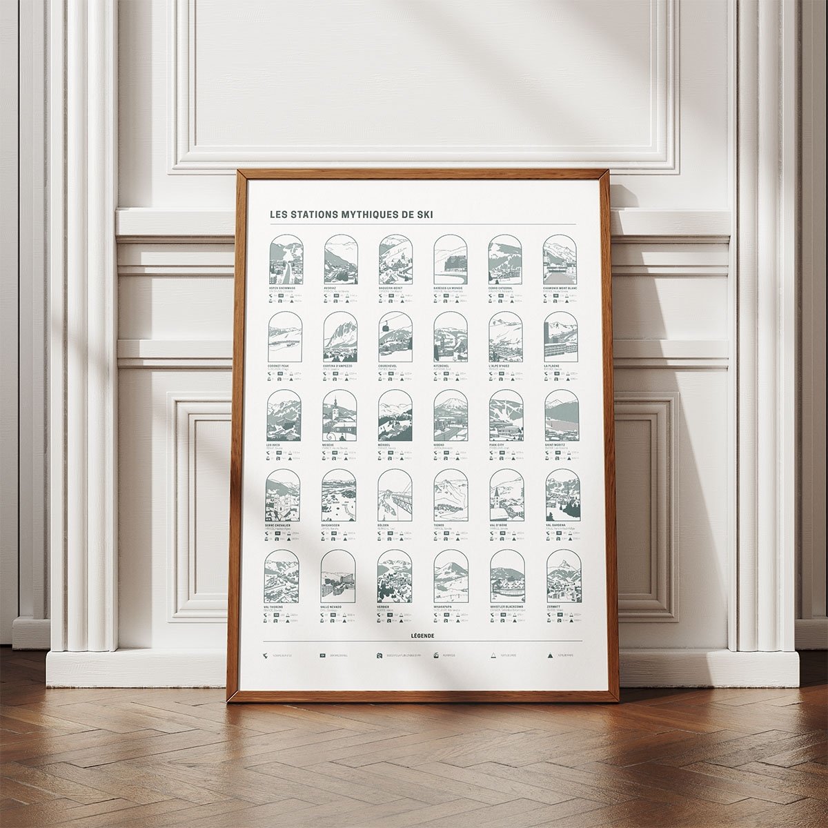 Affiche stations de ski mythiques Affiches & chips – 35 destinations légendaires, papier recyclé, 50x70 cm