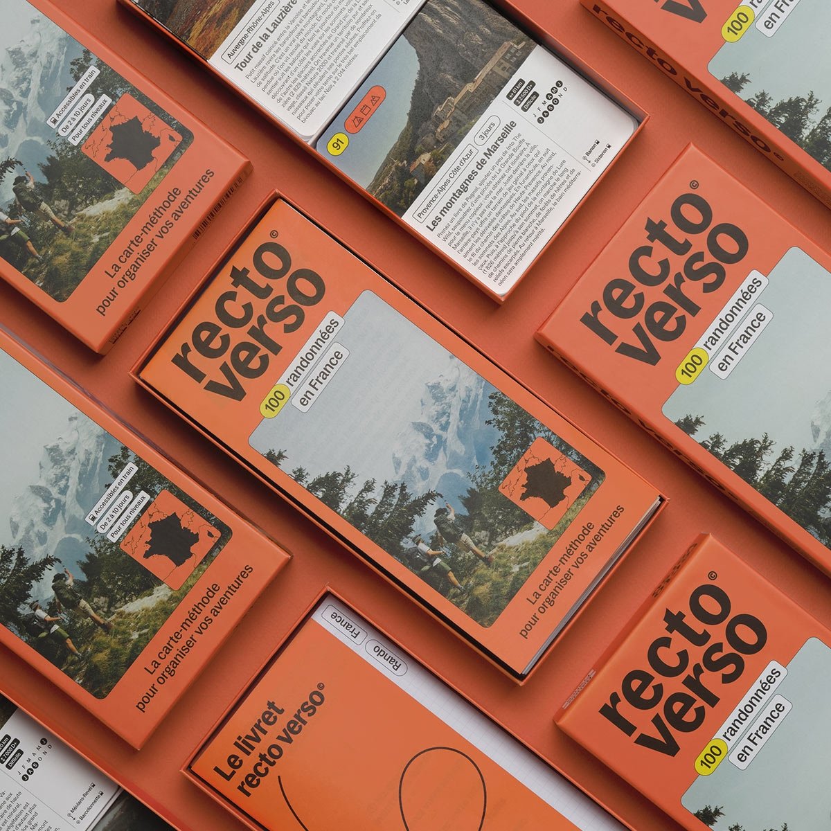 Coffret randonnées Recto Verso Les Others – 100 itinéraires en France, carte & guide pratique, fabriqué en France