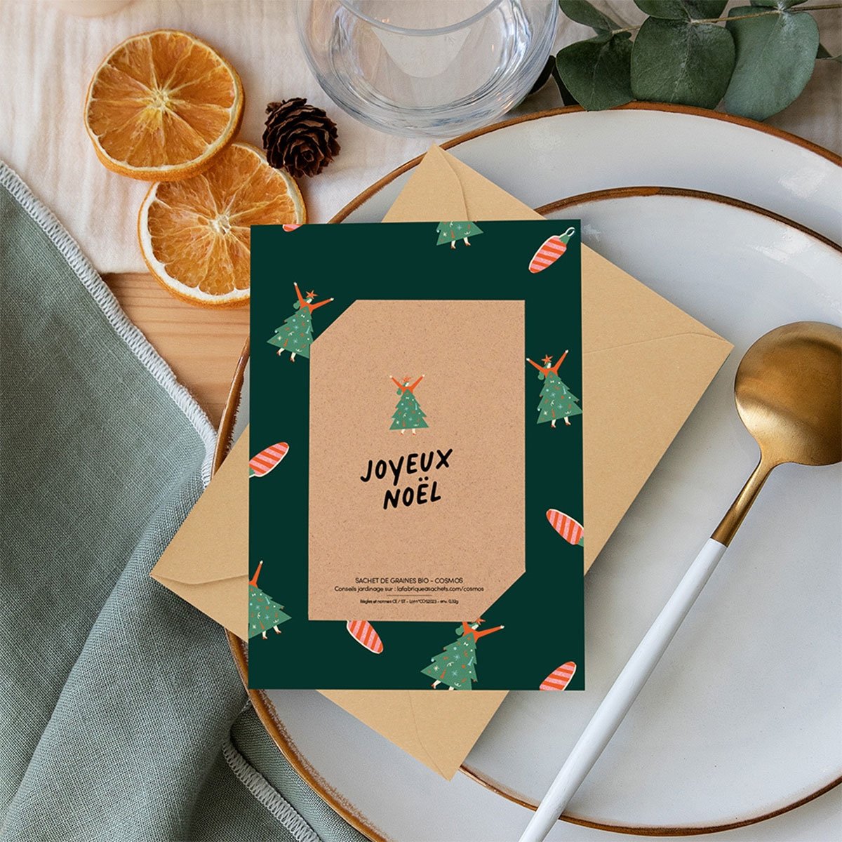 Carte de vœux à planter Joyeux Noël La fabrique à sachets – Message festif + sachet de graines, éco-friendly & original